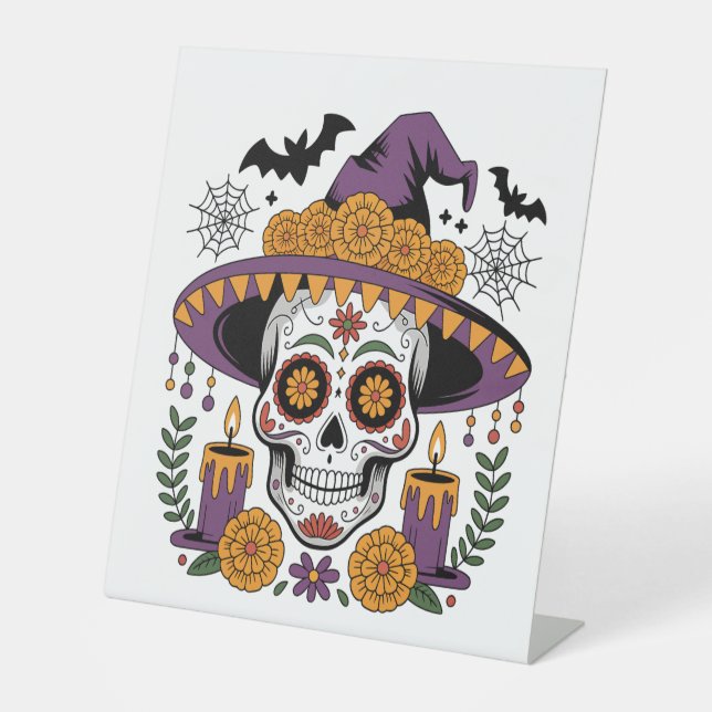 Expositor En L Vector de calavera con sombrero de bruja de Hallow (Anverso)