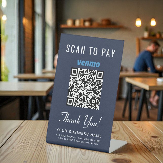 Expositor En L Venmo QR Code Scan to Pay Blue Business (Venmo QR Code Scan to Pay Blue Business Pedestal Sign)