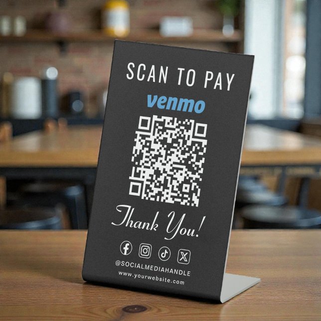 Expositor En L Venmo Scan to Pay QR Code Black Tabletop (Venmo Scan to Pay QR Code Black Tabletop Pedestal Sign)