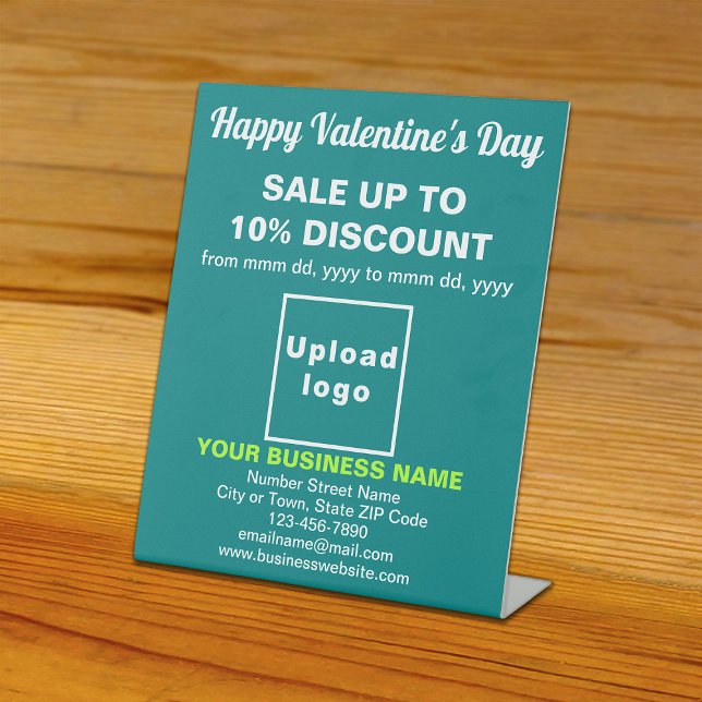 Expositor En L Venta de San Valentín Empresarial en Verde Turques (Business Valentine sale on teal green pedestal sign. Signage to attract more customers.)