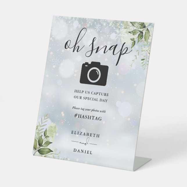 Expositor En L Verde invernal Floral Script Oh Snap Foto (Anverso)
