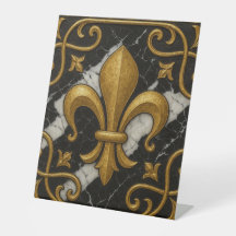 Vintage Fleur-de-Lis and Pearl Gold Tile