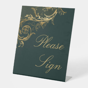 Expositor En L Vintage Green Gold Floral Damask Wedding