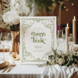 Expositor En L Vintage Olive Green Boda Guest book