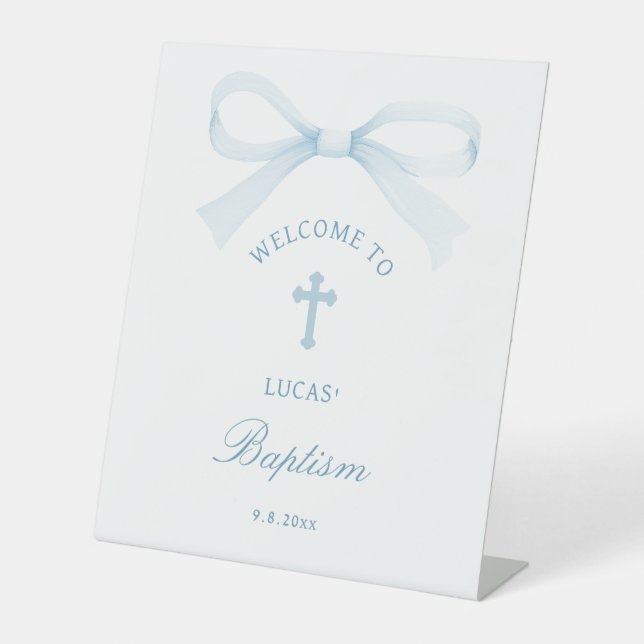 Expositor En L Watercolor Blue Bow Baptism Welcome (Anverso)