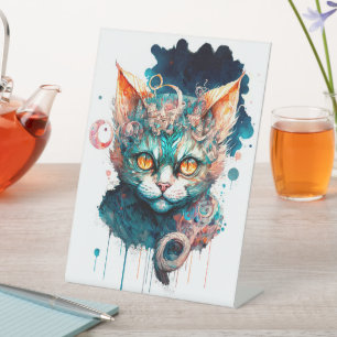Expositor En L Watercolor cat en estilo steampunk