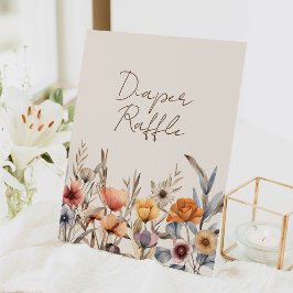 Expositor En L Watercolor Floral Beige Baby Shower Diaper Raffle