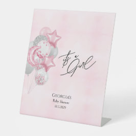 Expositor En L Watercolor Pink Balloons It’s A Girl Baby Shower