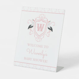 Expositor En L Watercolor Pink Stork Bow Monogram Crest