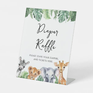 Expositor En L Watercolor Safari Baby Shower Diaper Raffle