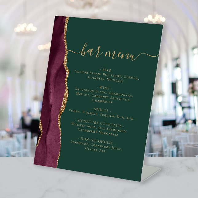 Expositor En L Wedding Bar Menu Burgundy Gold Agate Green (Subido por el creador)