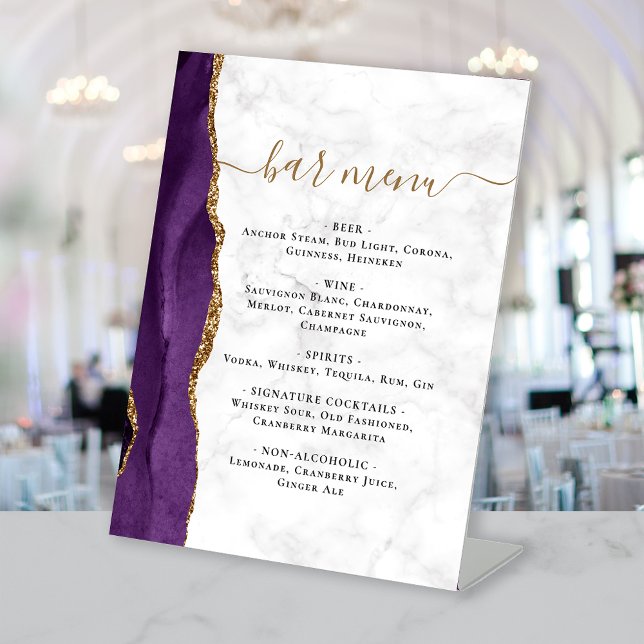 Expositor En L Wedding Bar Menu Purple Gold Agate Marble (Subido por el creador)