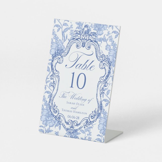 Expositor En L Wedding Crest Blue Floral Elegant Table Number (Anverso)