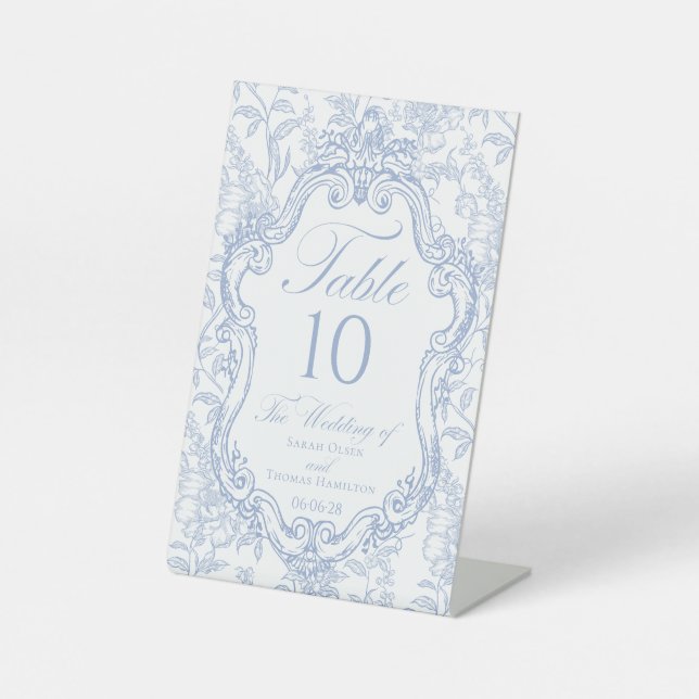Expositor En L Wedding Crest Blue Floral Elegant Table Number (Anverso)