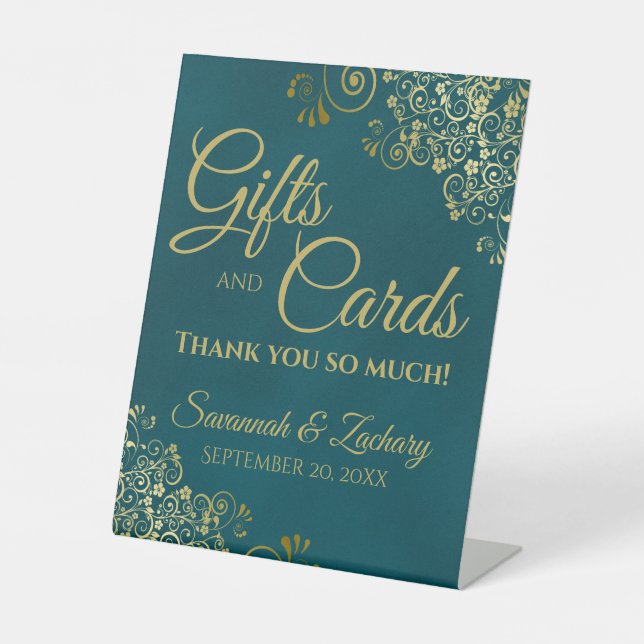 Expositor En L Wedding Gifts & Cards Thank You Teal & Gold (Anverso)