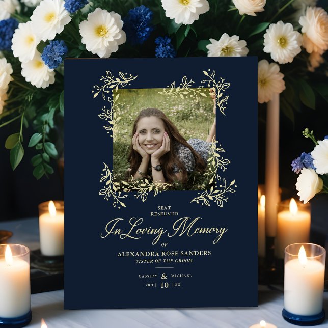 Expositor En L Wedding Memorial Table Hand Lettered Flourish (Wedding Memorial Table Hand Lettered Elegant Flourish in Navy Blue.)