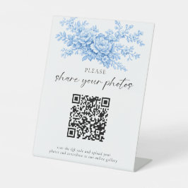 Expositor En L Wedding QR Code Sign Blue Floral Share Photos