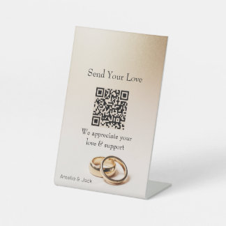 Expositor En L Wedding QR Pedestal Sign – Elegant Gold Rings