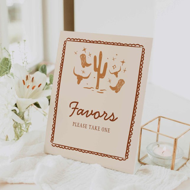 Expositor En L Western Favors Bridal Shower Fiesta Rótulo (Rustic Western Bridal Shower Favors Sign)