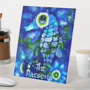 Expositor En L Whimsical Big-Eyes Seahorse Art Blue Personalizado