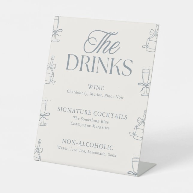 Expositor En L Whimsical Blue Bridal Shower Drink Bar Menu (Anverso)