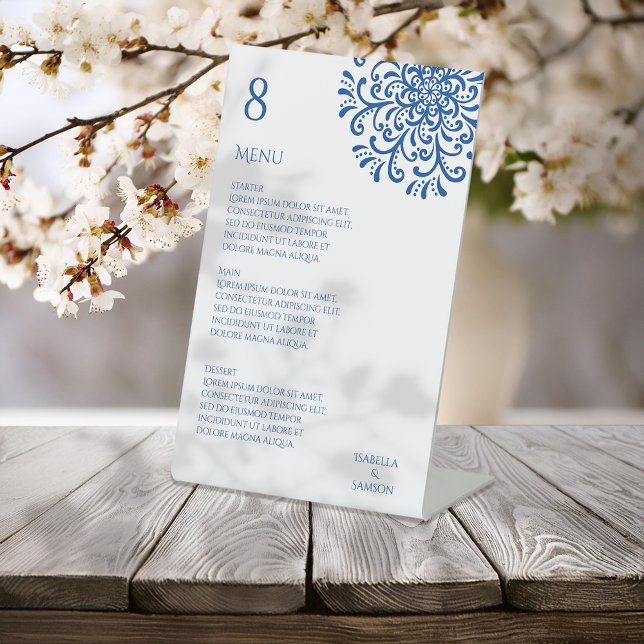 Expositor En L Whimsical Blue Flourish Boda Menú (Subido por el creador)