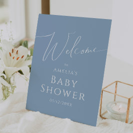 Expositor En L Whimsical Dusty Blue Welcome Baby Shower