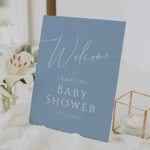 Expositor En L Whimsical Dusty Blue Welcome Baby Shower