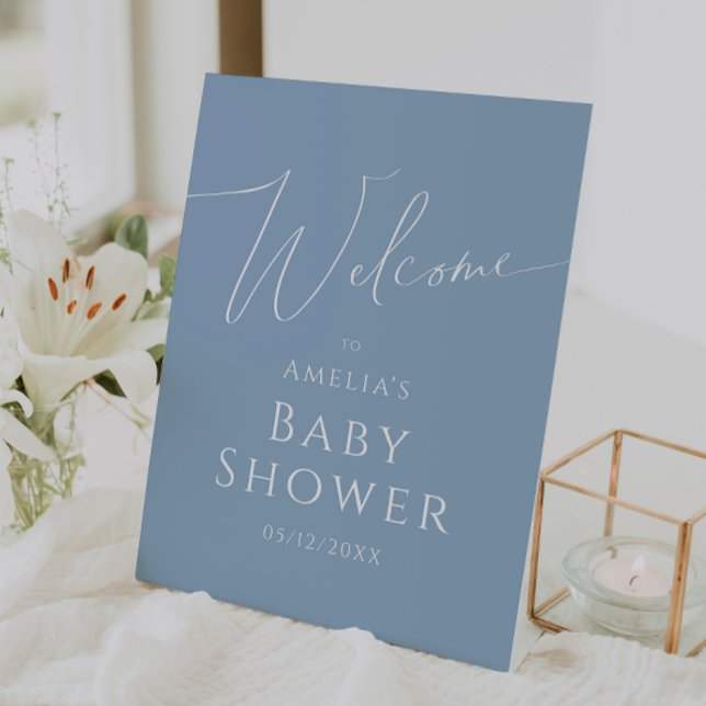 Expositor En L Whimsical Dusty Blue Welcome Baby Shower (Subido por el creador)