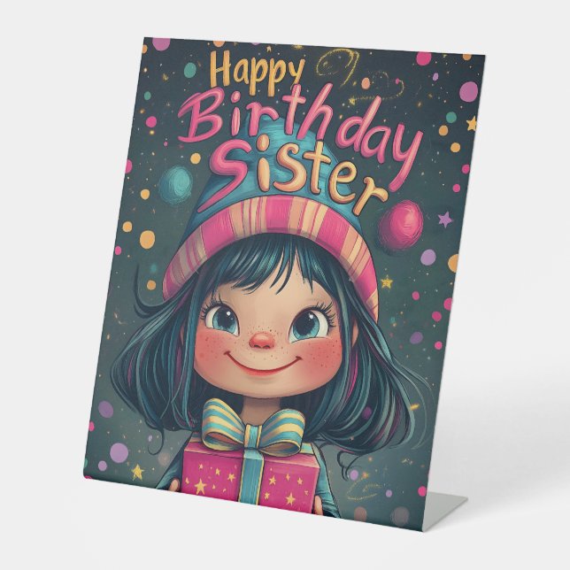 Expositor En L Whimsical Happy Birthday Sister Ilustracion (Anverso)