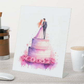 Expositor En L Whimsical Wedding Cake Couple Sign - Romantic Wate