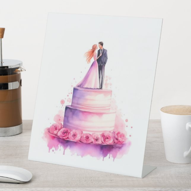 Expositor En L Whimsical Wedding Cake Couple Sign - Romantic Wate (In Situ)