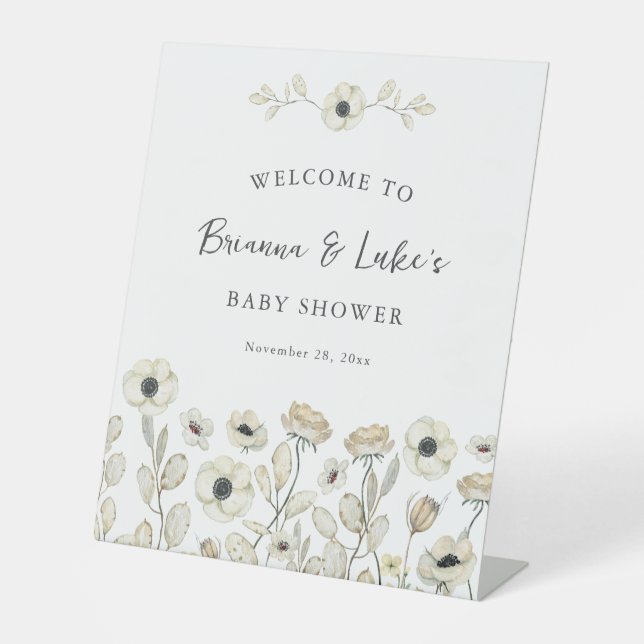 Expositor En L White Floral Baby Shower Welcome (Anverso)