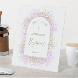 Expositor En L white lilac flowers Baptism welcome sign