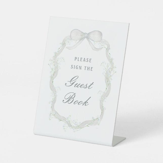 Expositor En L White Ribbon Baby's Breath Guest Book (Anverso)