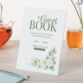 Expositor En L White Rose Greenery Guest Book Tabletop Sign