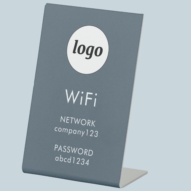 Expositor En L WiFi Code Logo Business Internet Charcoal Gray (Simple logo wifi code custom text business branding promotional pedestal sign)