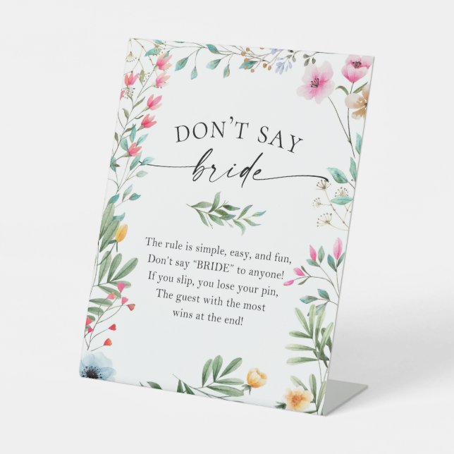 Expositor En L Wildflower Don't Say Bride Game Sign (Anverso)