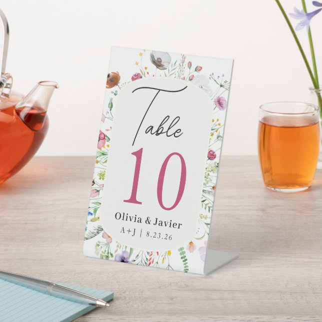 Expositor En L Wildflower Wedding Table Number  (In Situ)