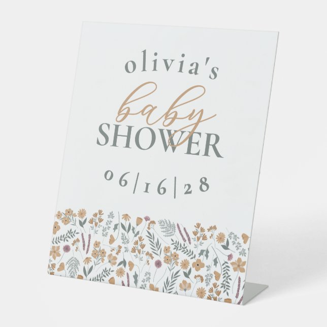 Expositor En L Wildflowers Baby Shower Pedestal Sign - Orange (Anverso)