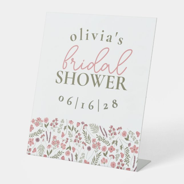 Expositor En L Wildflowers Bridal Shower Pedestal Sign - Pink (Anverso)