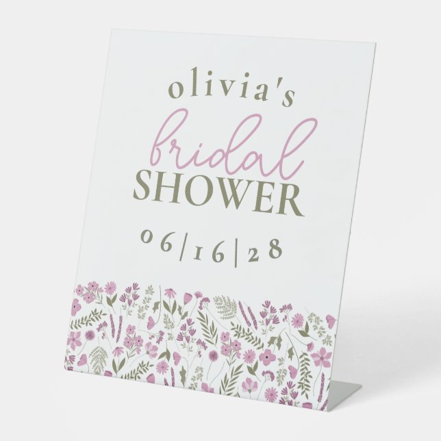 Expositor En L Wildflowers Bridal Shower Pedestal Sign - Purple (Anverso)