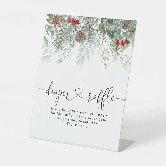 Expositor En L Winter Evergreen Pine Baby Shower Diaper Raffle (Anverso)