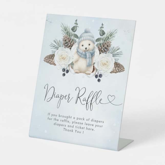 Expositor En L Winter Polar Bear Boy Baby Shower Diaper Raffle (Anverso)