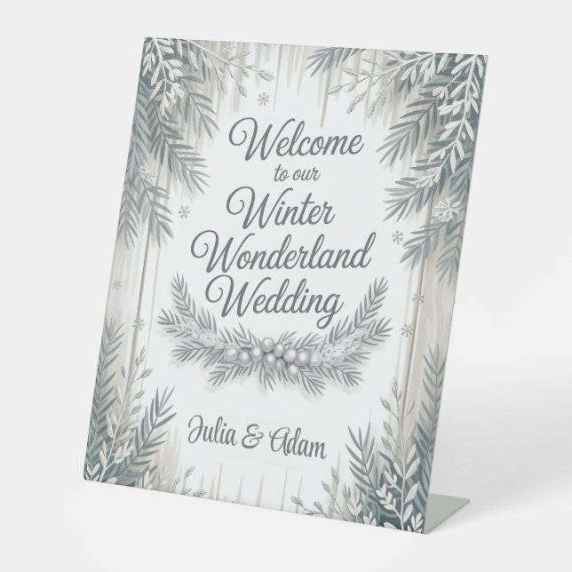 Expositor En L Winter Wonderland Wedding with Calligraphy Text (Anverso)