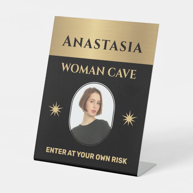 Expositor En L Woman Cave Gold Black Warning Personalize (Anverso)