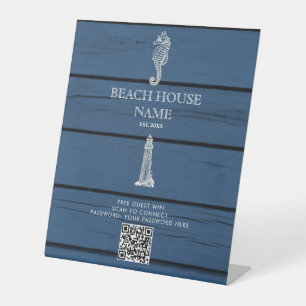 Expositor En L Wood Seahorse Lighthouse Beach House Wifi QR Code