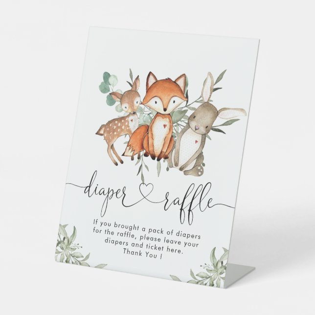Expositor En L Woodland Animals Bosque Baby Shower Diaper Raffle (Anverso)
