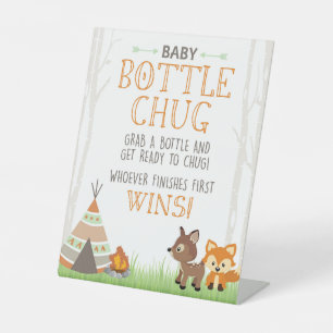 Expositor En L Woodland Baby Bottle Chug Shower Game Fiesta Rótul