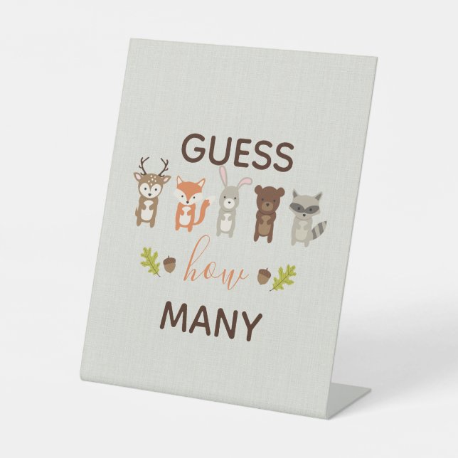 Expositor En L Woodland Baby Shower adivina cuántos Rótulos (Anverso)